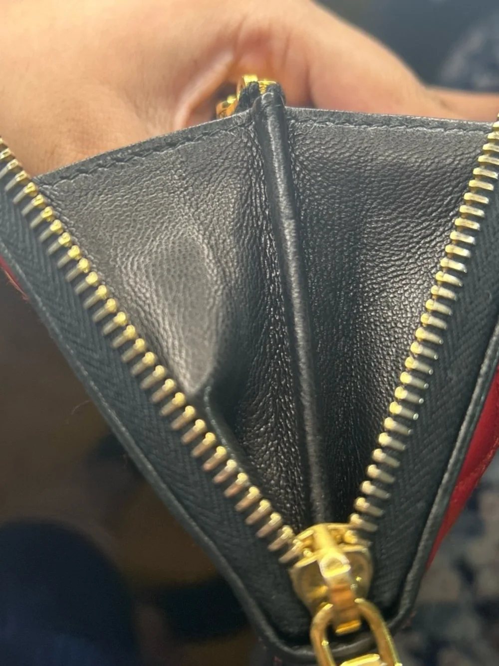 Miu Miu Red Quilted Leather Zip Card Holder with Gold Eyelets